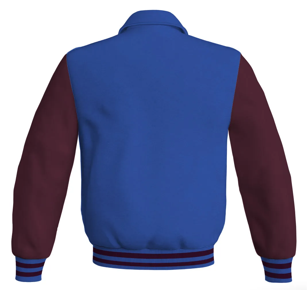 Luxury Bomber Classic Jacket Royal Blue Body and Maroon Leather Sleeves