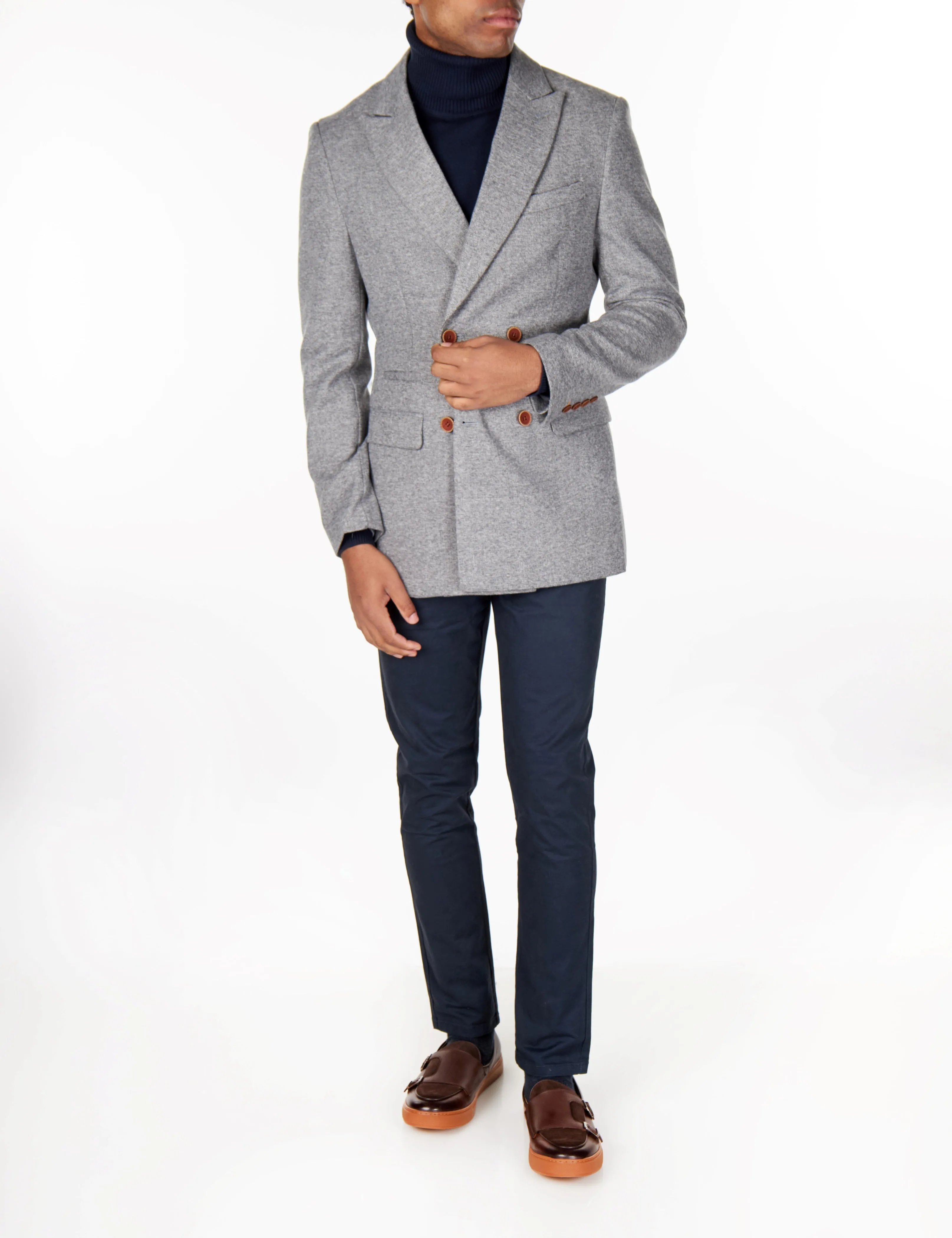 MARCO - DOUBLE BREASTED TWEED GREY JACKET