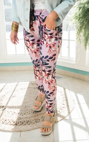 Mauve Flower Buttery Soft Jogger Pants - Final Sale