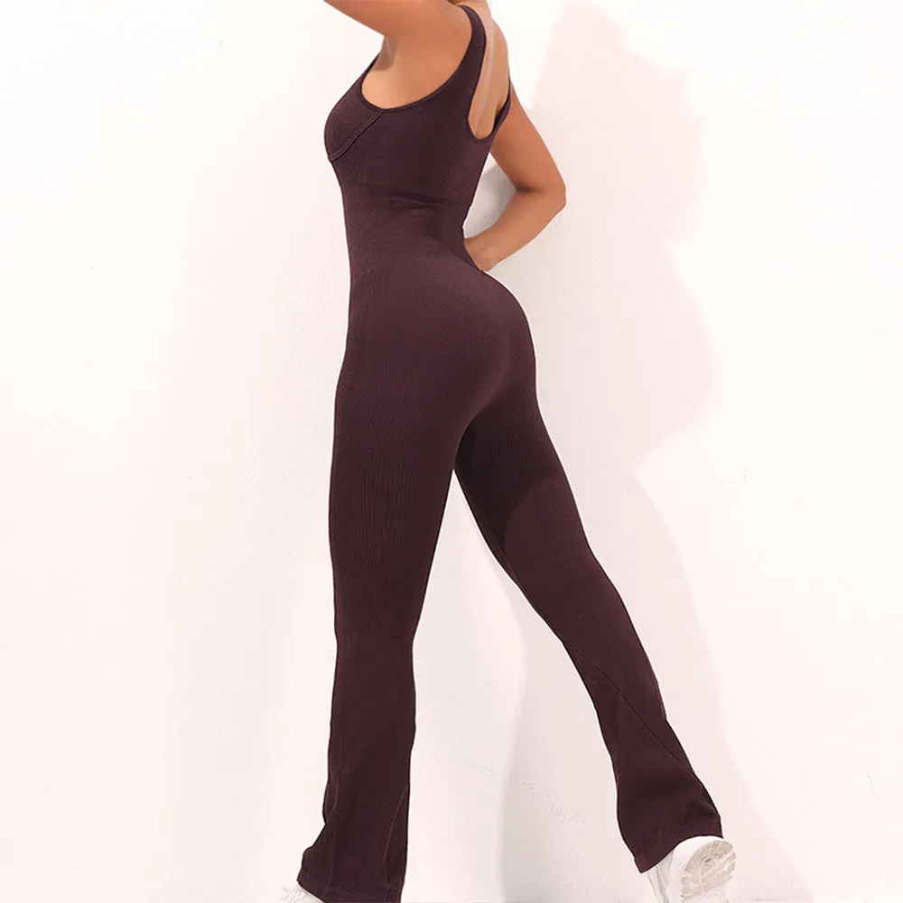 MB FASHION RIBBED SEAMLESS FLARE WORKOUT JUMPSUIT 246LY