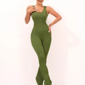 MB FASHION RIBBED SEAMLESS FLARE WORKOUT JUMPSUIT 246LY