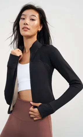 Mellow Extra-Warm Fleece Crop Active Yoga Jacket Black