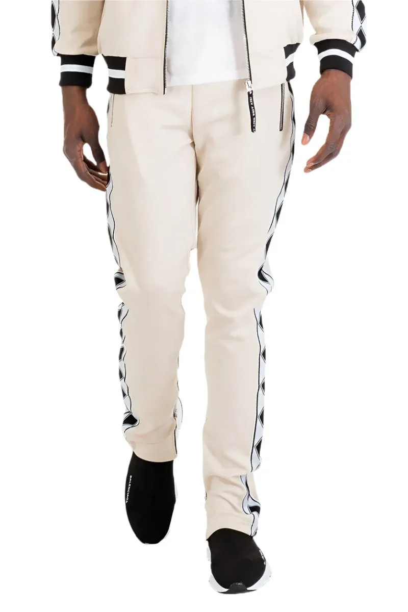 Mens Beige Diamond Tape Track Pants