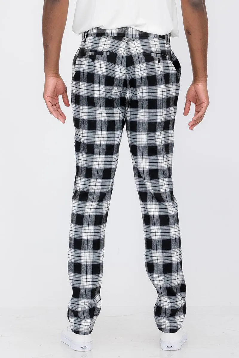 Mens Black /Gray Plaid Slim Fit Trouser Pants