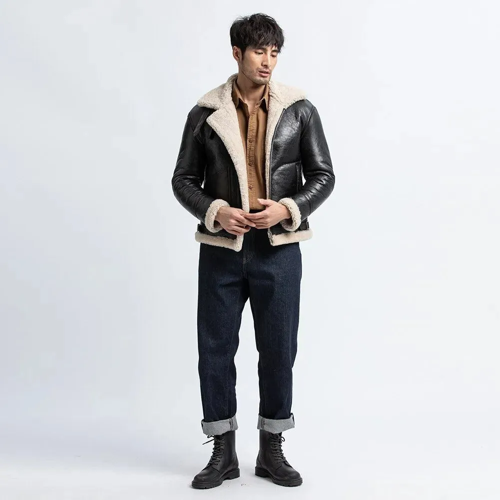 Men's Black Shearling Flight Jacket - Sheepskin Coat