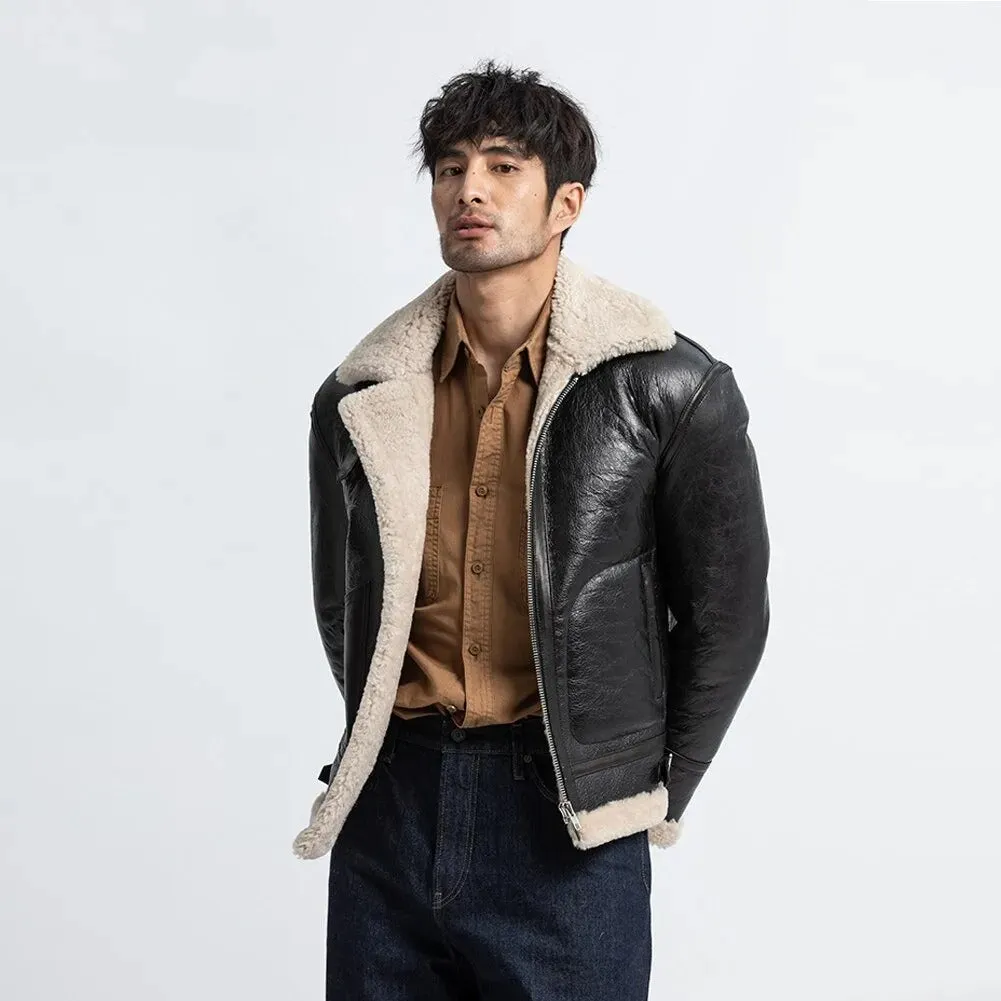 Men's Black Shearling Flight Jacket - Sheepskin Coat