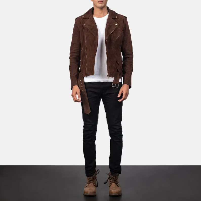 Men's Brown Mocha Suede Motorcycle Biker Jacket