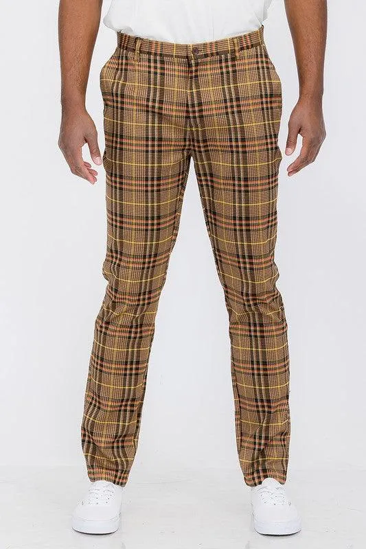 Mens Brown Multi Plaid Trouser Pants