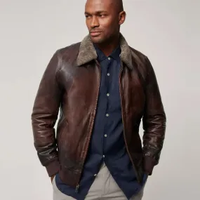 Men's Brown Waxed Sheepskin Aviator Bomber Jacket