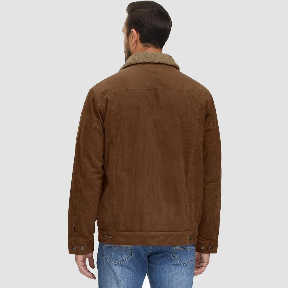 Men's Corduroy Sherpa Lined Jacket - Warm Winter Coat with 5 Pockets