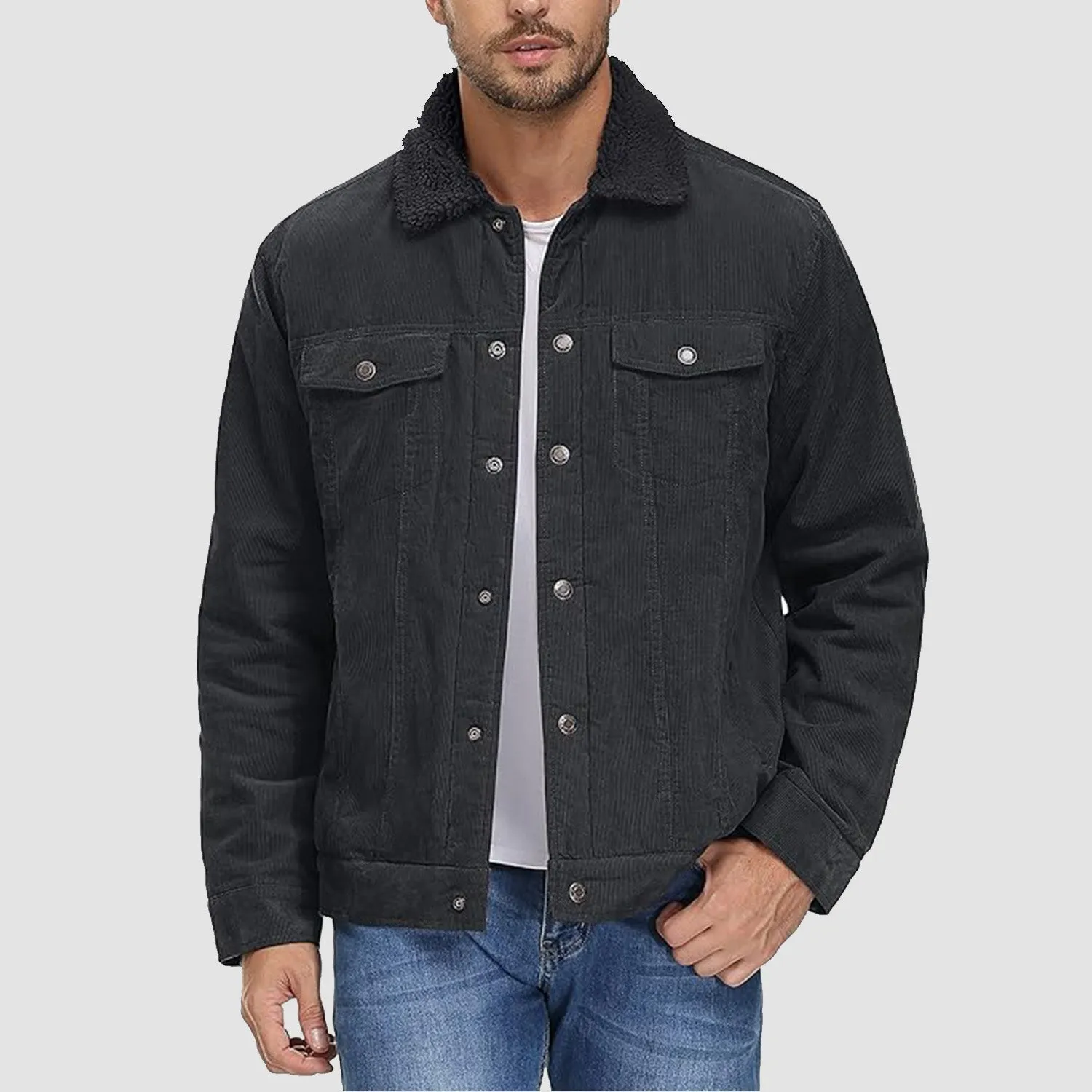 Men's Corduroy Sherpa Lined Jacket - Warm Winter Coat with 5 Pockets