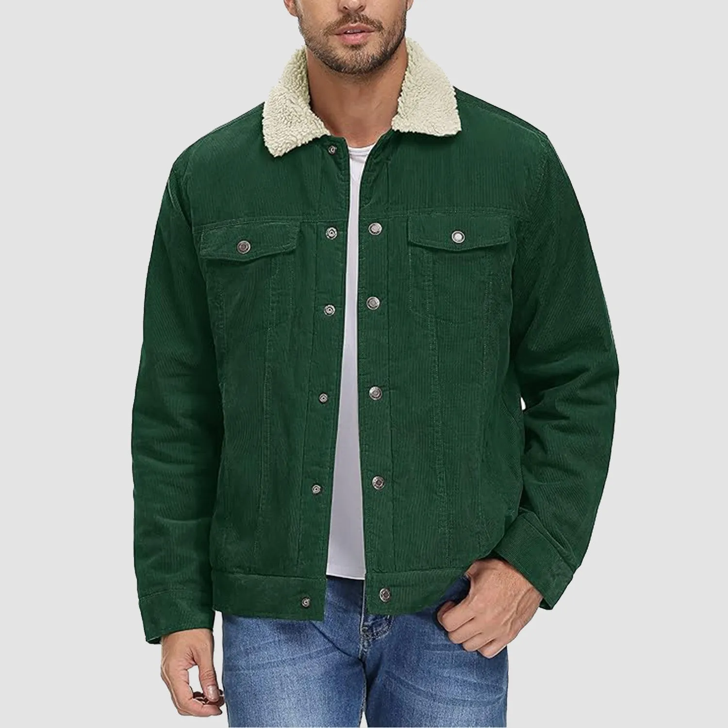 Men's Corduroy Sherpa Lined Jacket - Warm Winter Coat with 5 Pockets