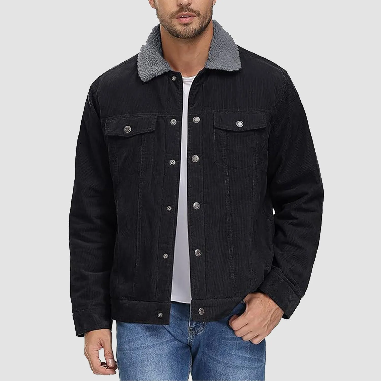 Men's Corduroy Sherpa Lined Jacket - Warm Winter Coat with 5 Pockets