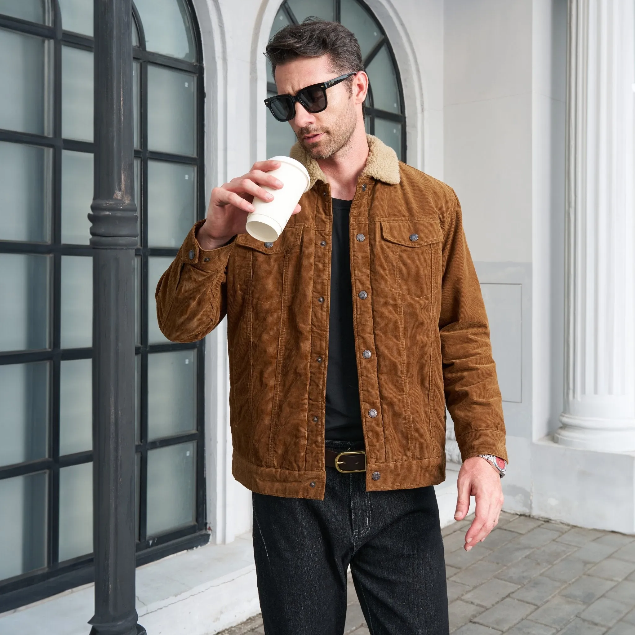 Men's Corduroy Sherpa Lined Jacket - Warm Winter Coat with 5 Pockets