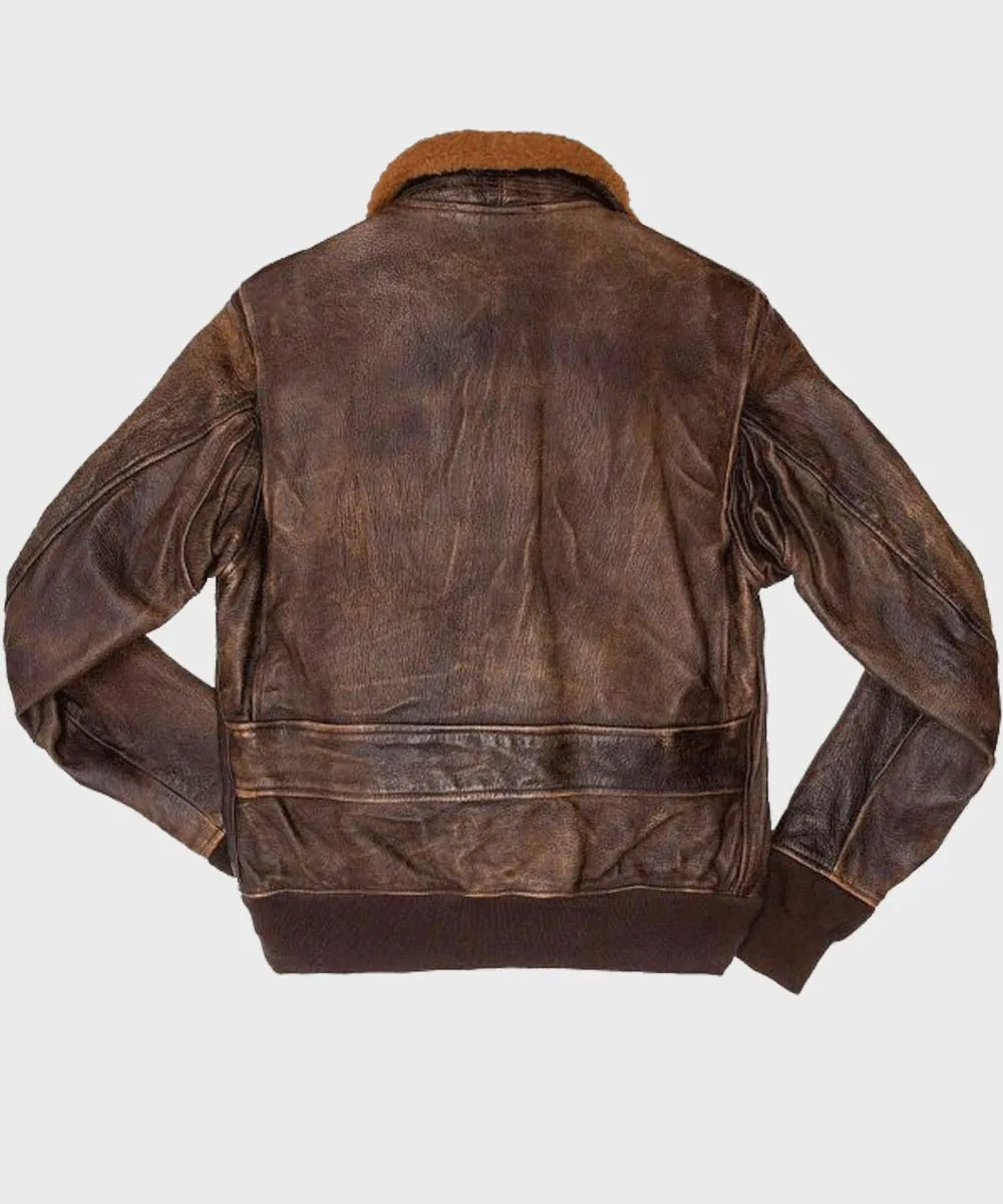 Mens Distressed Brown Flight Bomber Jacket