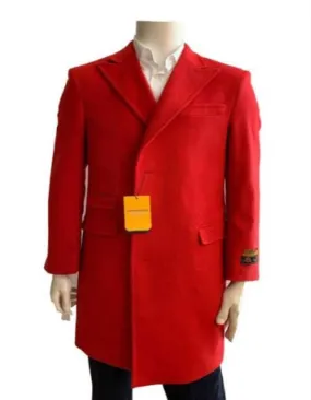 Mens Overcoat - Topcoat For Men - Winter Fabric - Men's Overcoat - Wool Three Quarter Car coat   Red