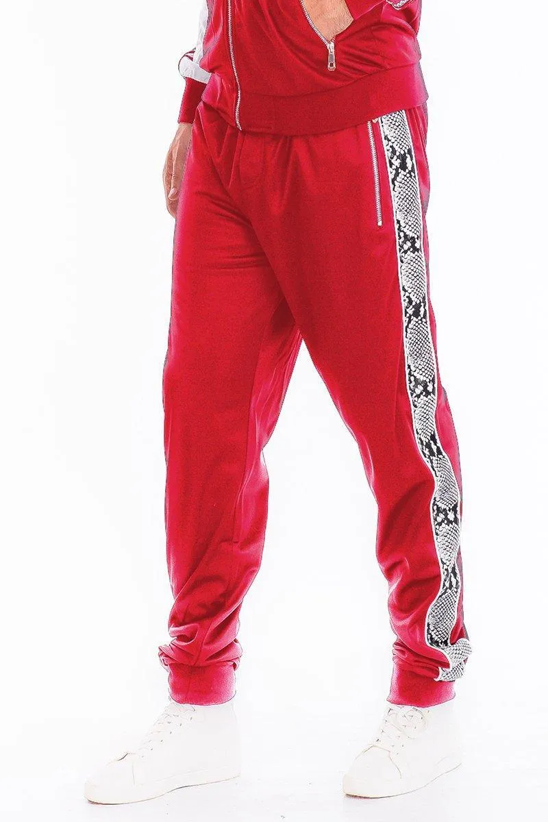 Mens Red Snake Side Tape Track Pants