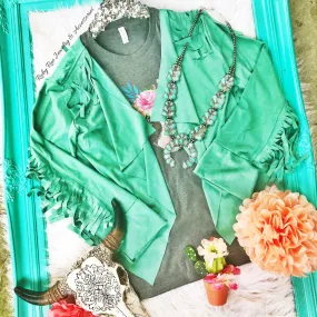 Mint Fringe Suede Jacket