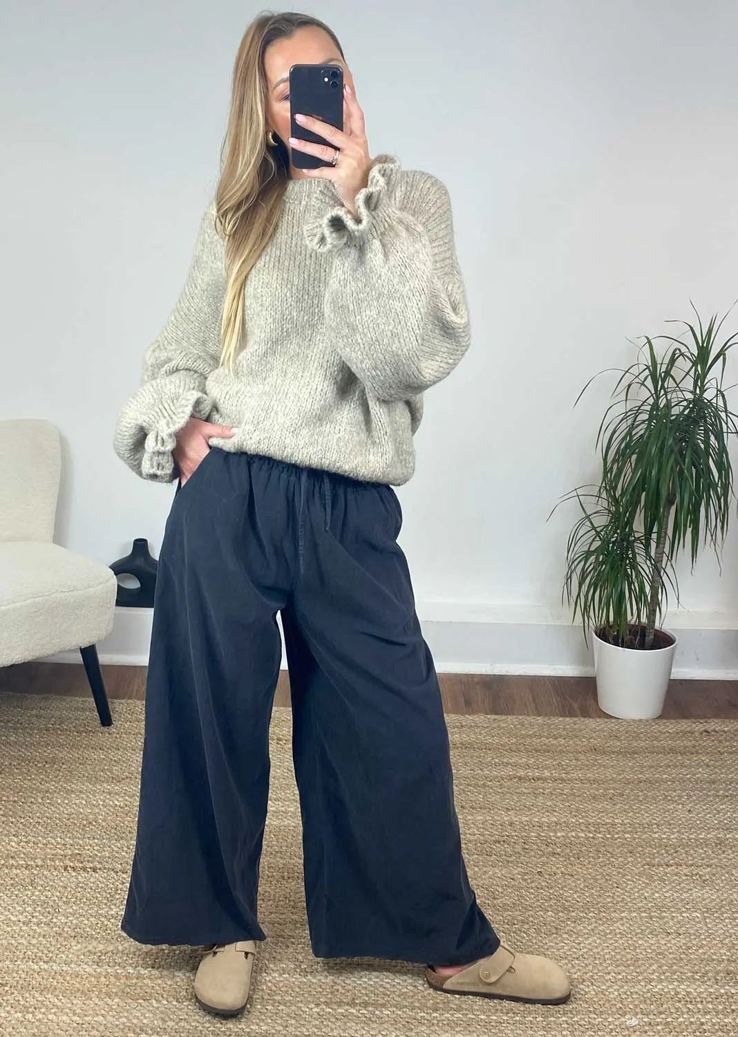 Misty Cord Wide Leg Pants in Slate Grey