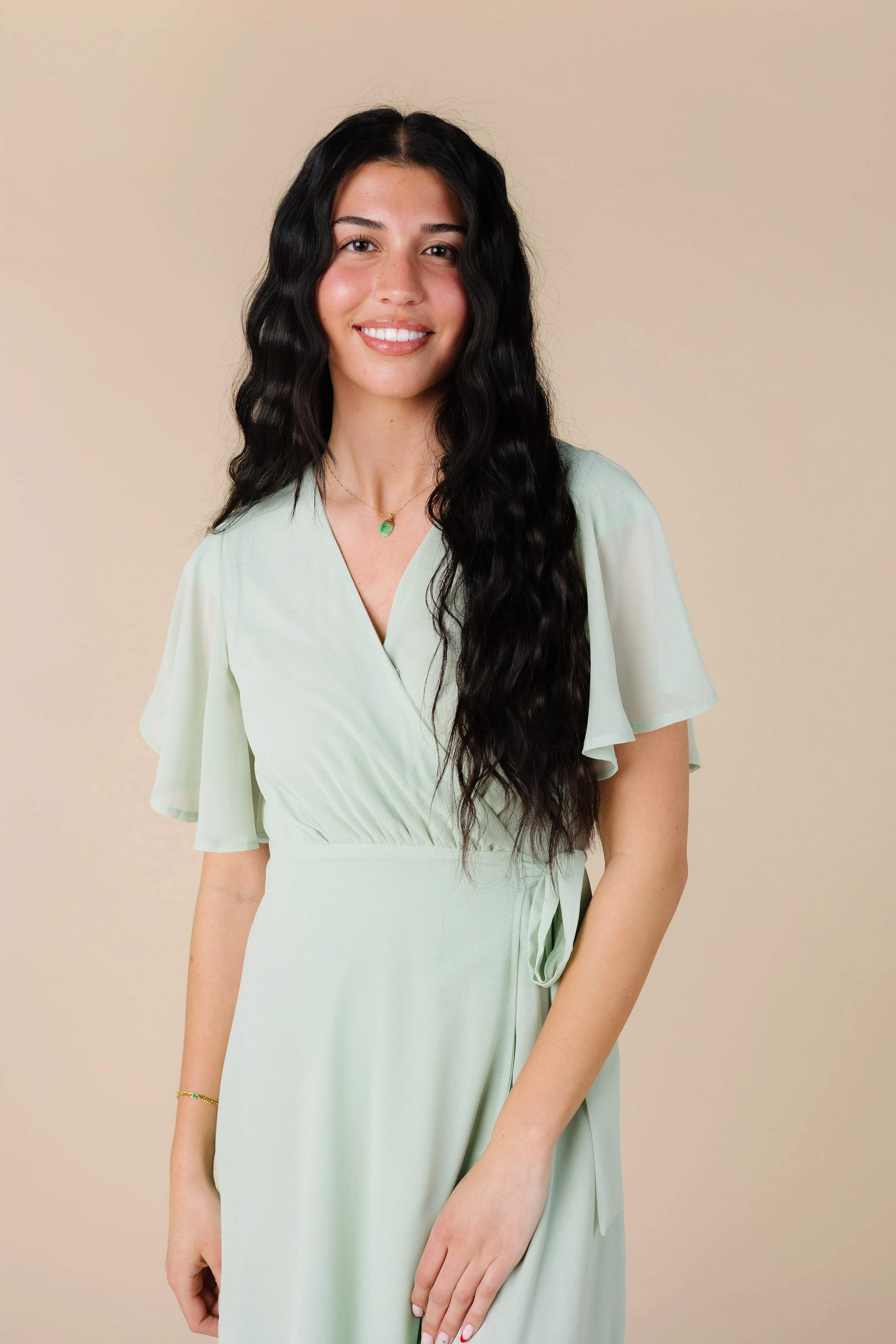 Naples Flutter Sleeve Wrap Dress - Lt Sage