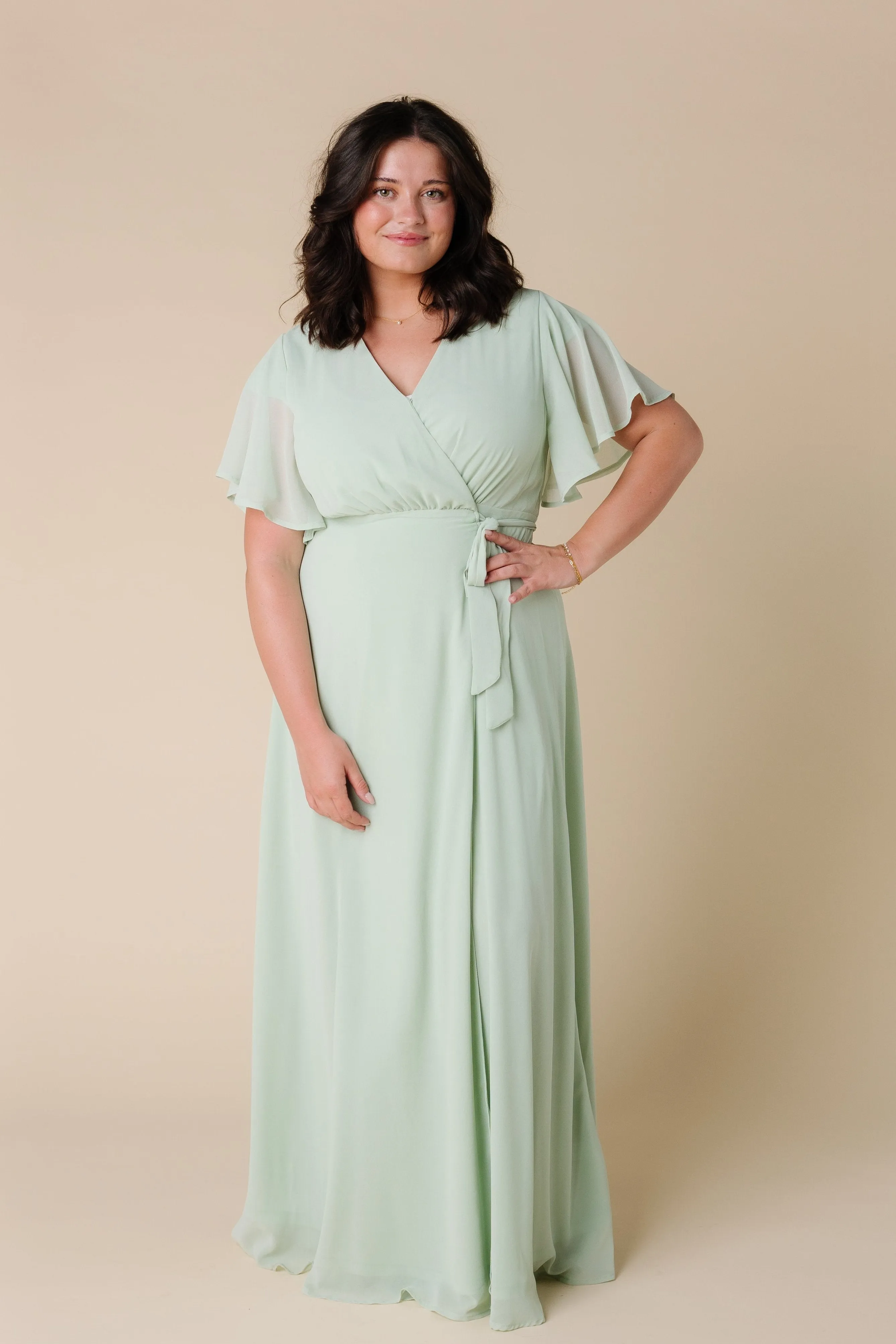 Naples Flutter Sleeve Wrap Dress - Lt Sage