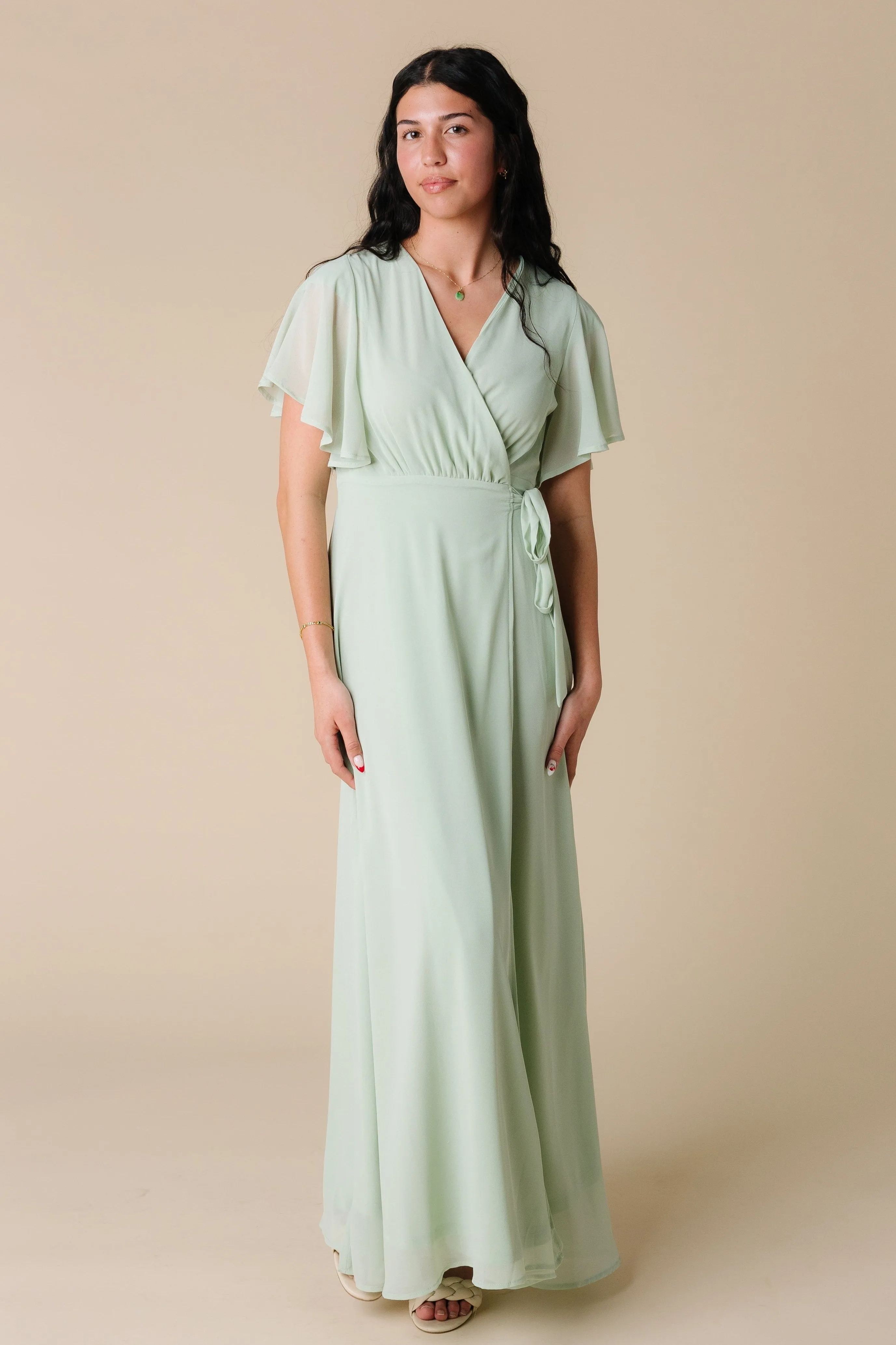 Naples Flutter Sleeve Wrap Dress - Lt Sage