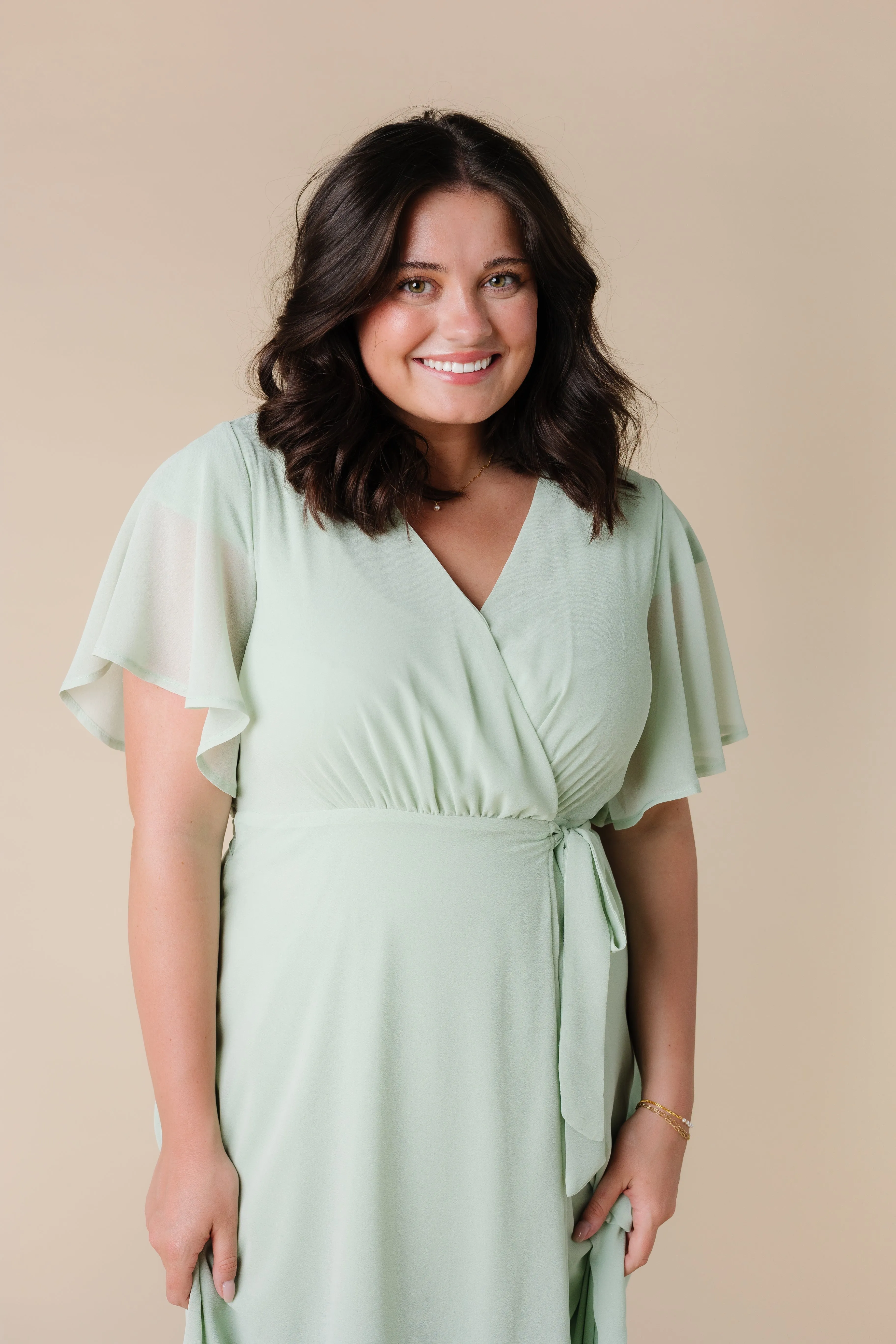 Naples Flutter Sleeve Wrap Dress - Lt Sage