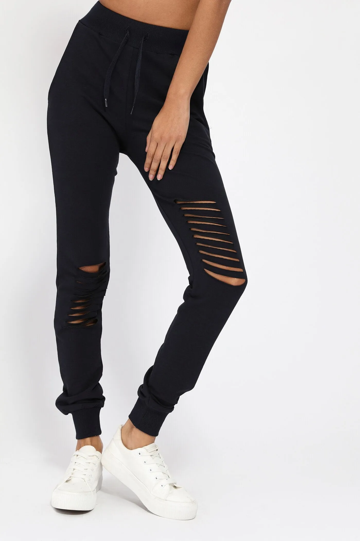 Navy Ripped Knee Sweat Joggers