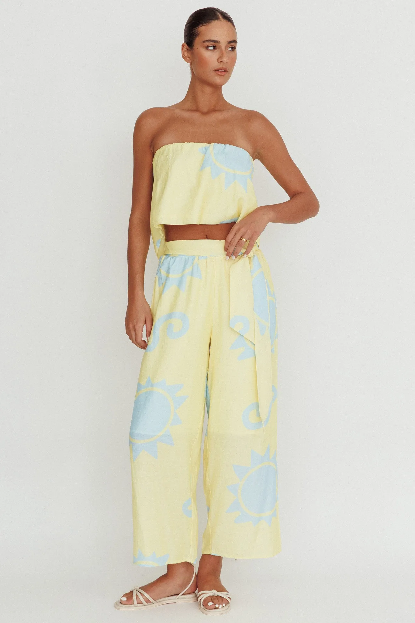 Nectar Sun Print Wide Leg Pants Yellow