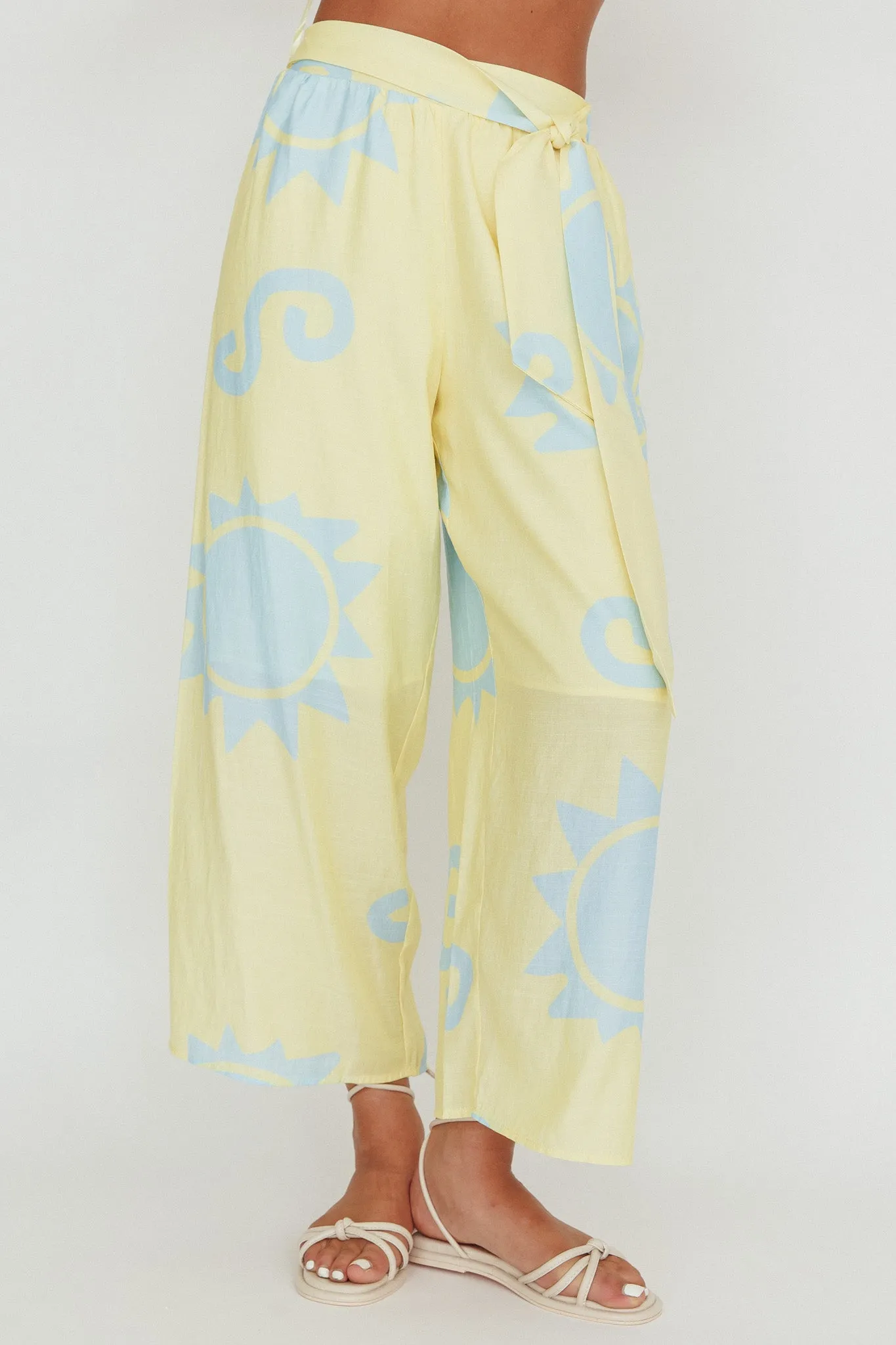 Nectar Sun Print Wide Leg Pants Yellow