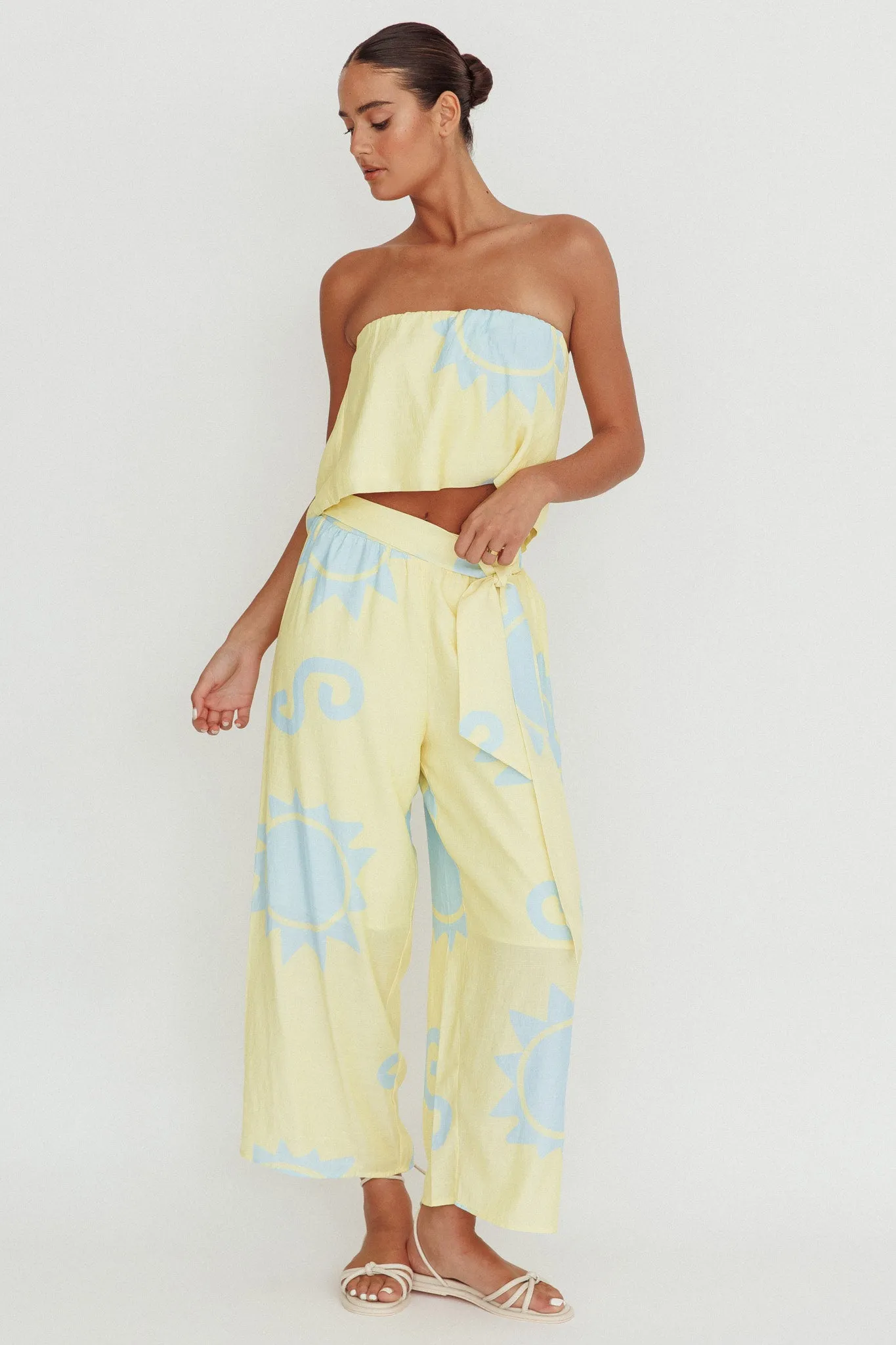 Nectar Sun Print Wide Leg Pants Yellow