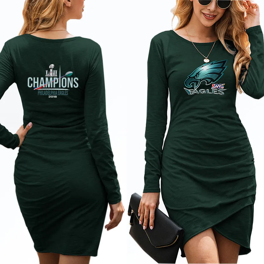 nfl 100 Philadelphia fans Dress|nfl eagles Fans Women's Dress Mini Long Sleeve (3 Colors)