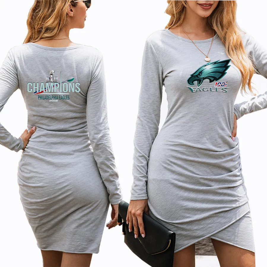 nfl 100 Philadelphia fans Dress|nfl eagles Fans Women's Dress Mini Long Sleeve (3 Colors)