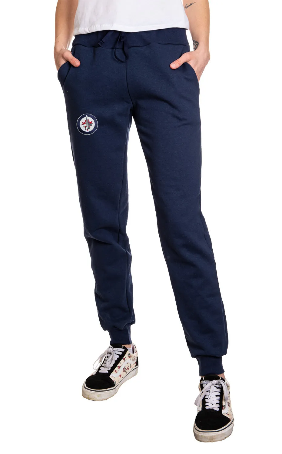 NHL licensed Winnipeg Jets Women's Navy cuffed joggers