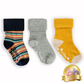 Non-Slip Stay On Baby and Toddler Socks - 3 Pack in Navy, Mustard & Grey