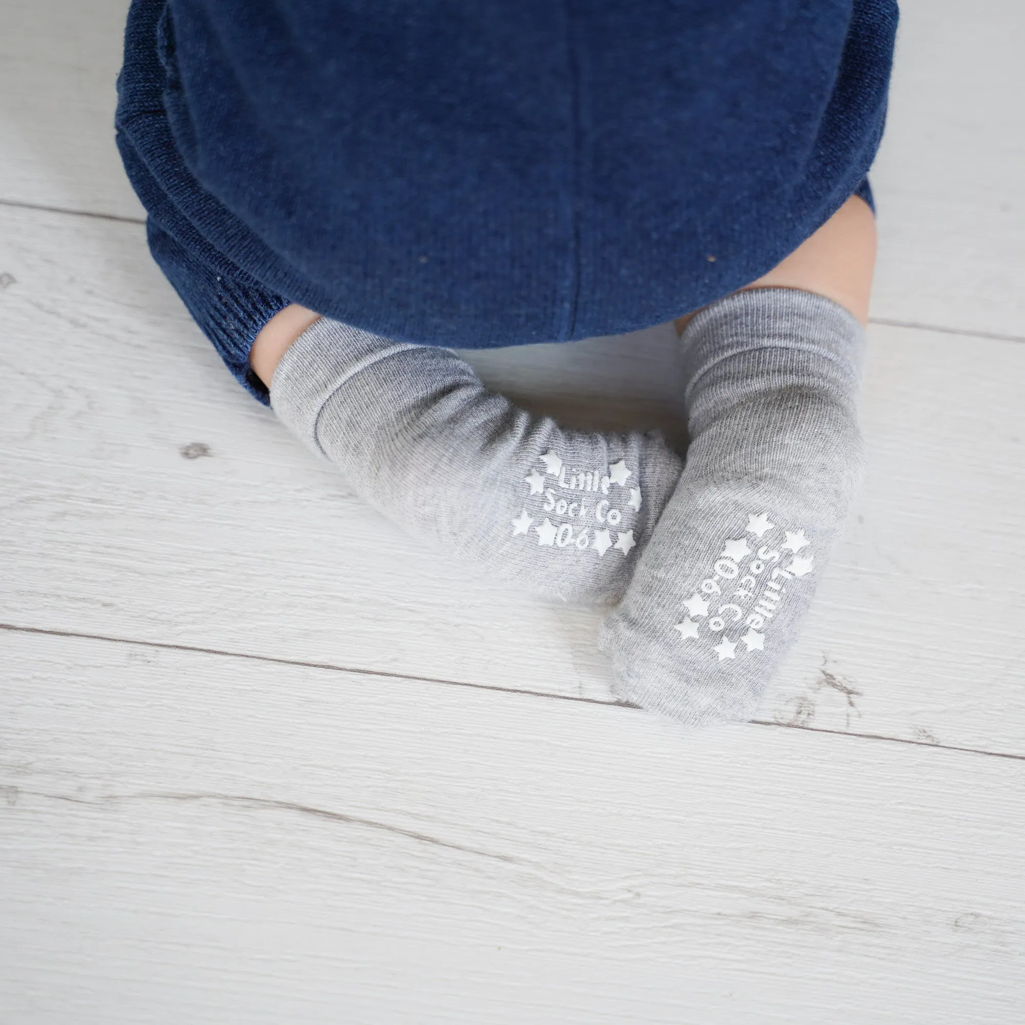 Non-Slip Stay On Baby and Toddler Socks - 3 Pack in Navy, Mustard & Grey