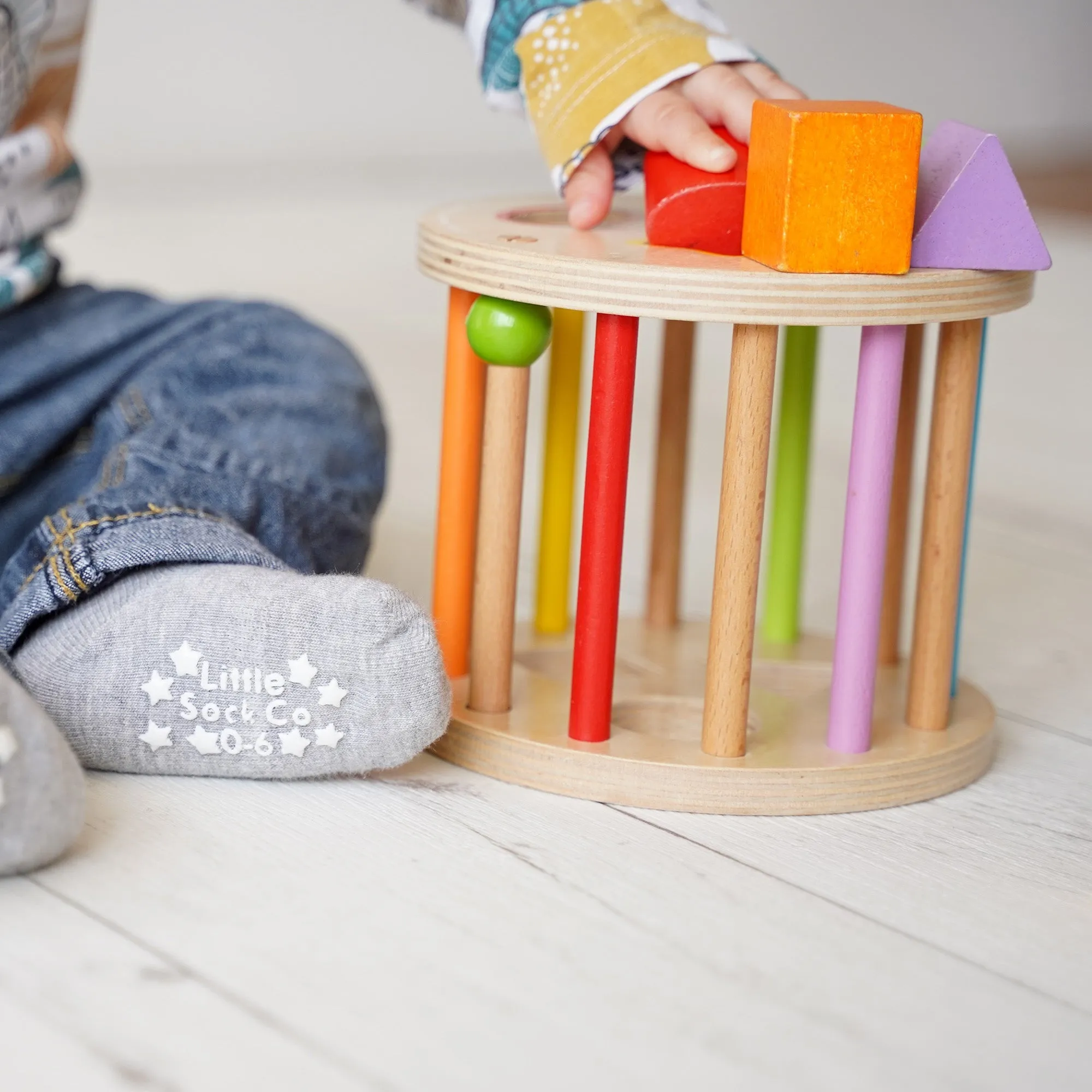 Non-Slip   Stay On Baby and Toddler Socks - 5 Pack in Navy, Mustard & Grey Marl