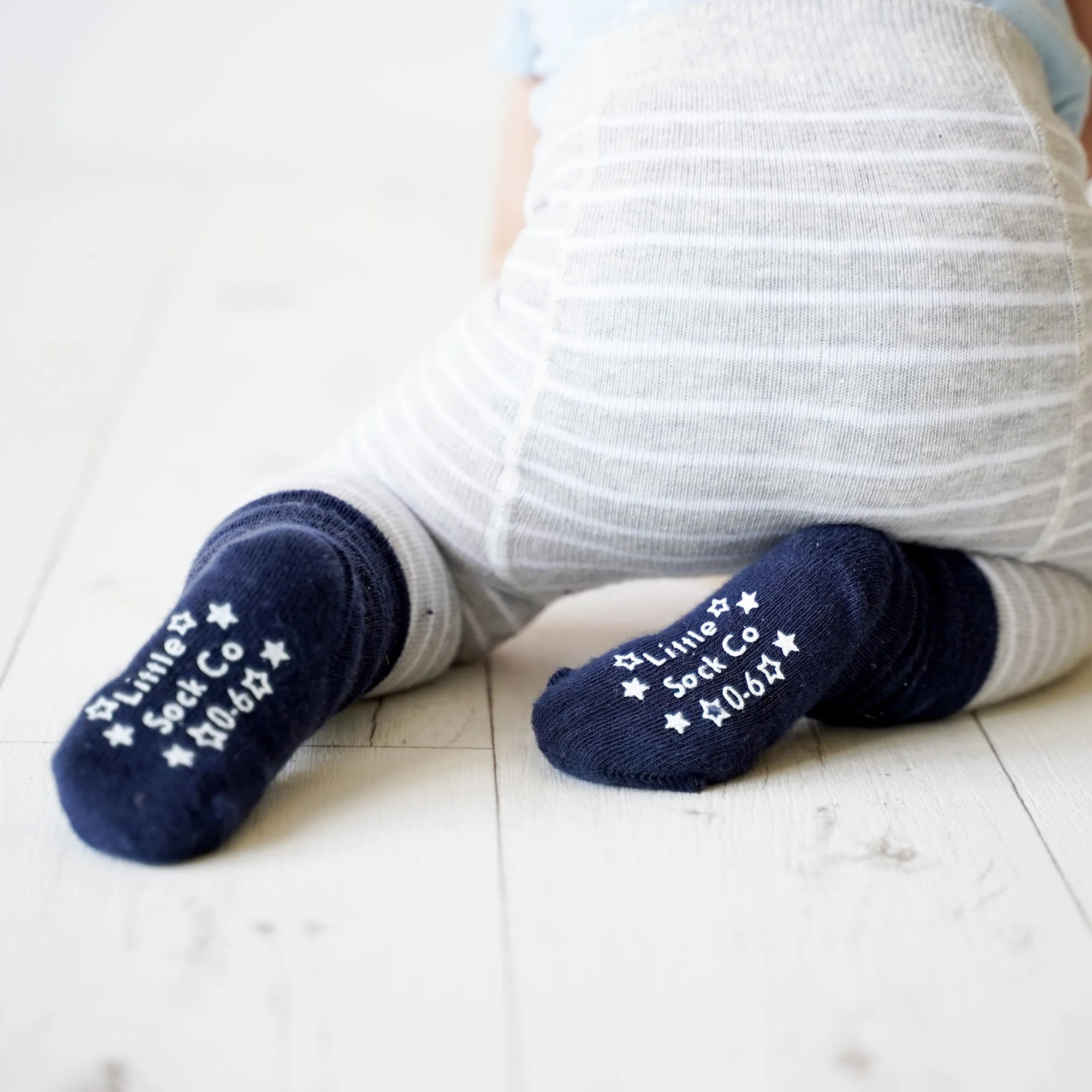 Non-Slip   Stay On Baby and Toddler Socks - 5 Pack in Navy, Mustard & Grey Marl