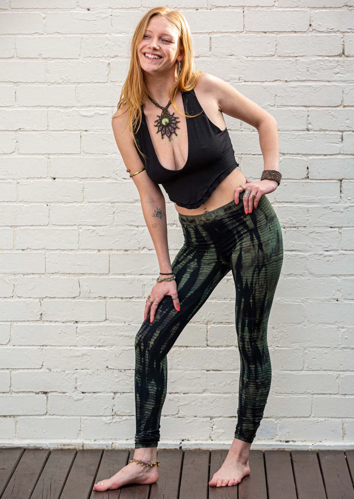 Olive Snakeskin Tie Dye Leggings