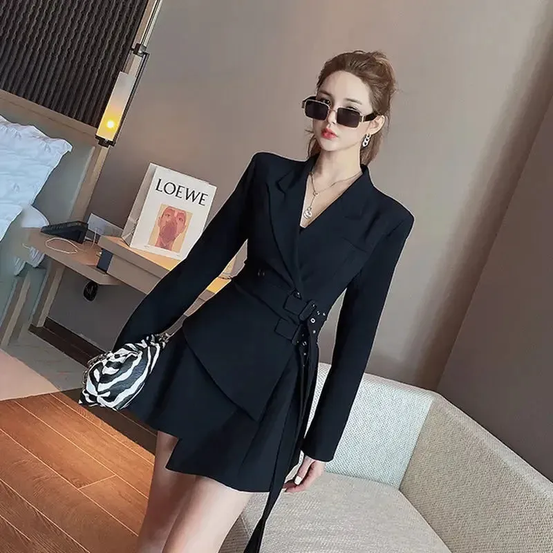 One-Piece Chic Sashes Long Sleeve Blazer Dress