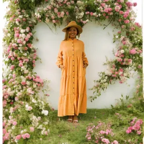 Orange Brown Organic Cotton Tiered Maxi Dress