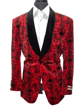 Paisley Velvet Blazer-Red