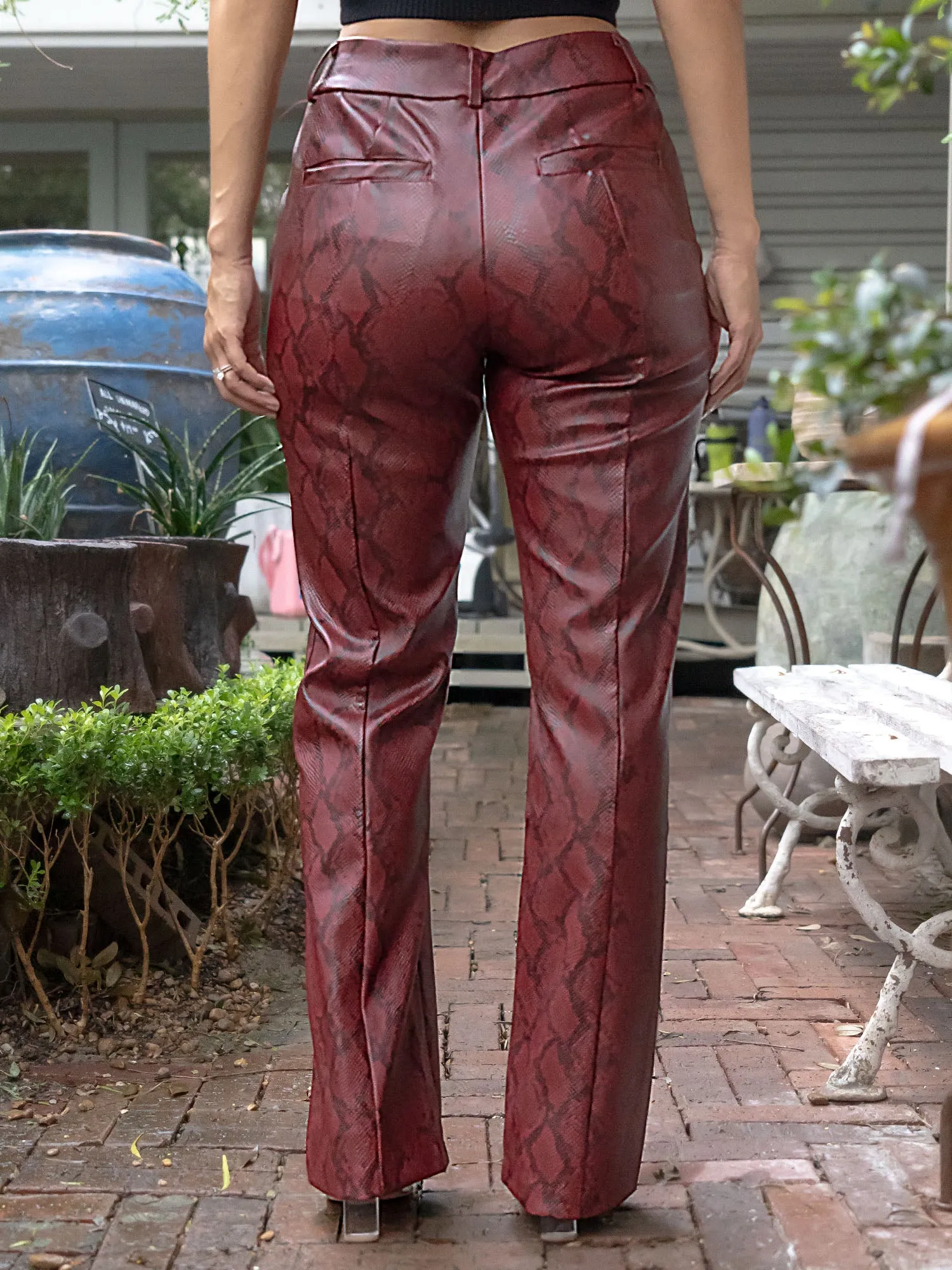 Petite Tonal Snake Print Straight Leg Pants