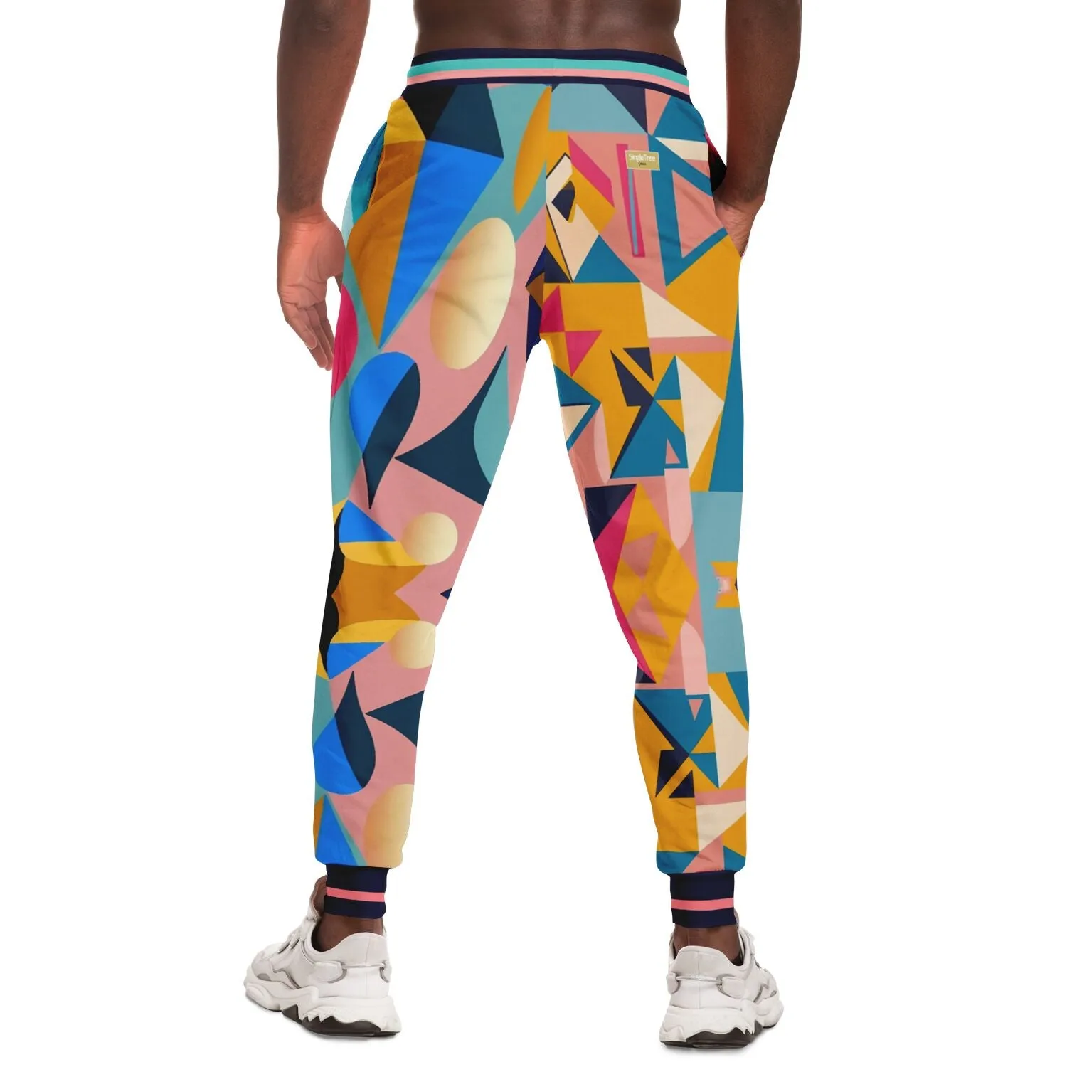 Pink Cubism Geo Print Eco-Poly Unisex Joggers