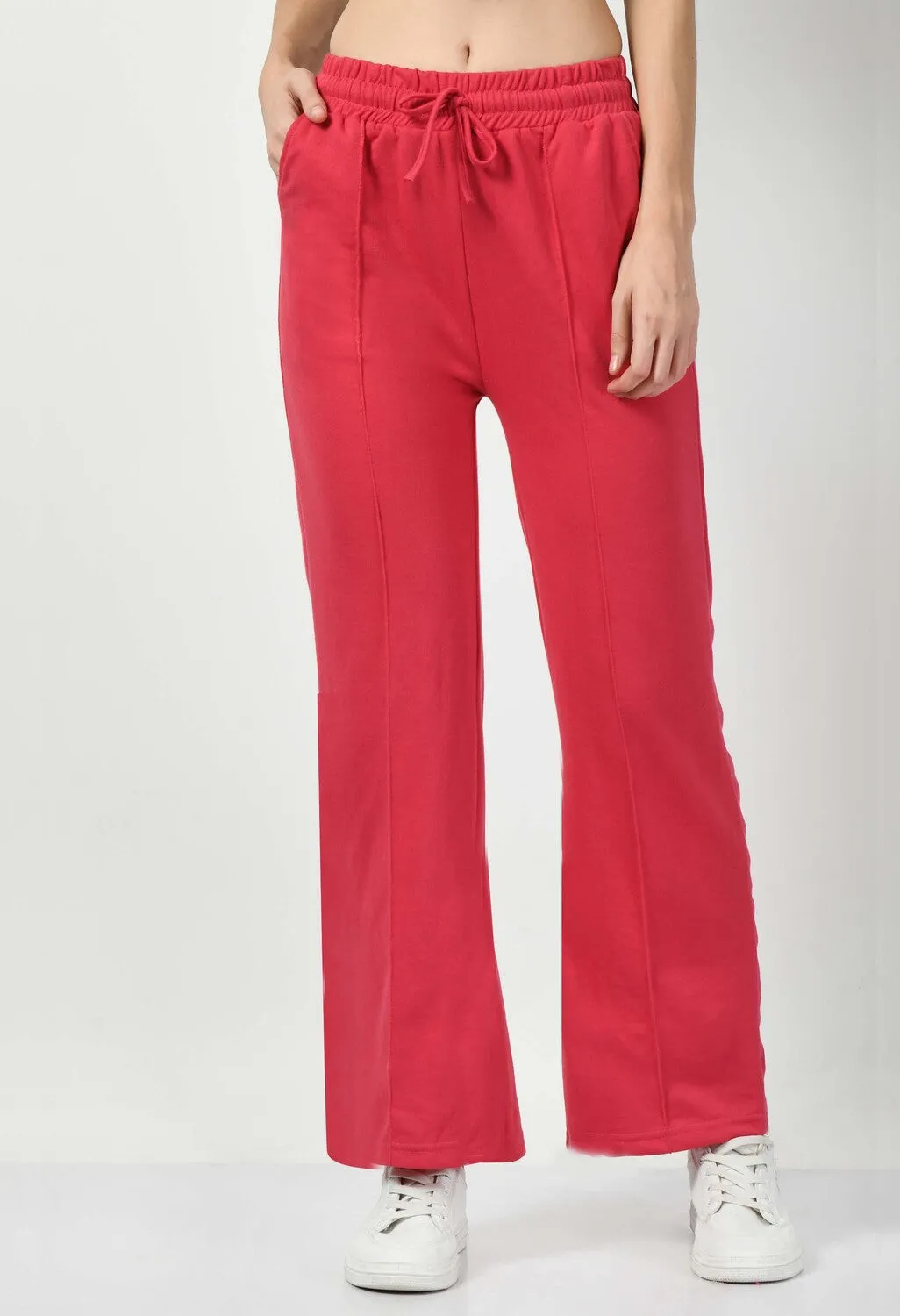 Pink Pintuck Wide Leg Joggers