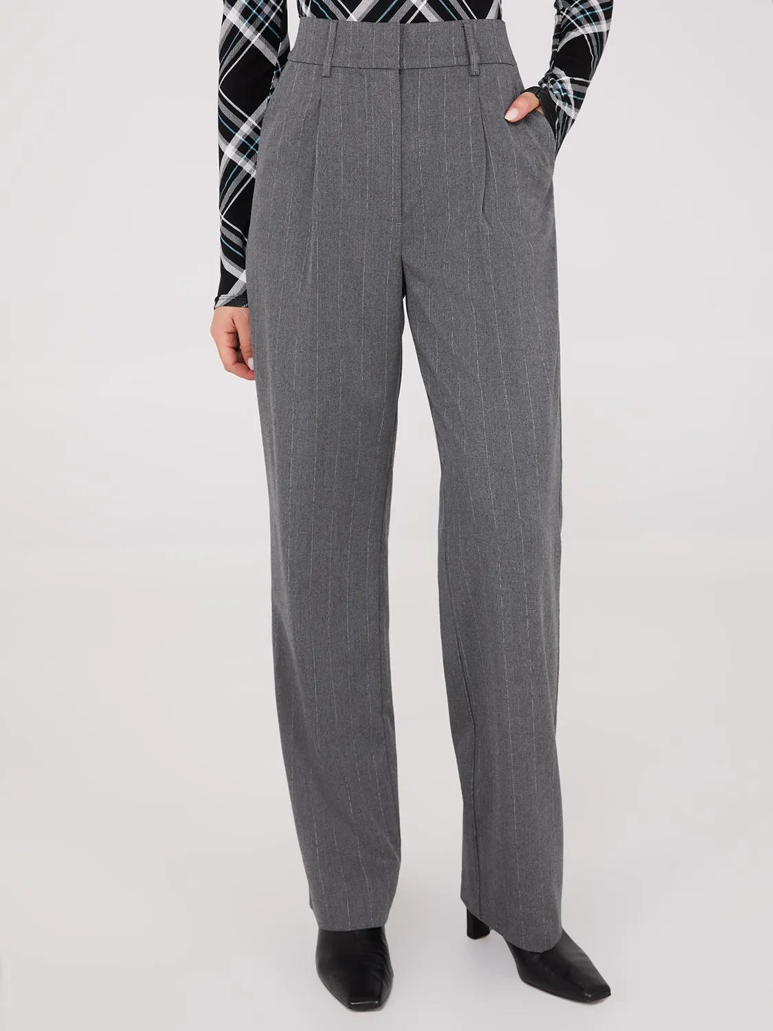 Pinstripe Wide-Leg Pants