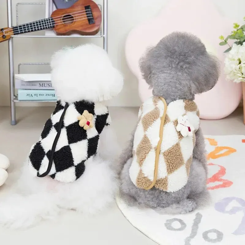 Plaid Fleece Jumpsuit for Small Pets