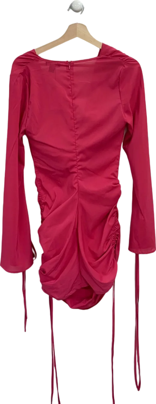 PLT Hot Pink Petite Long Sleeve Ruched Sleeve Cowl Neck Bodycon Dress UK 8