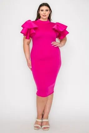 Plus Size Multi Layer Shoulder bodycon Midi Dress