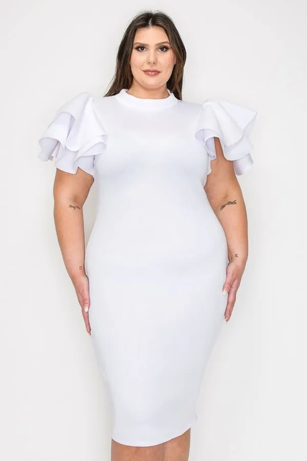 Plus Size Multi Layer Shoulder bodycon Midi Dress